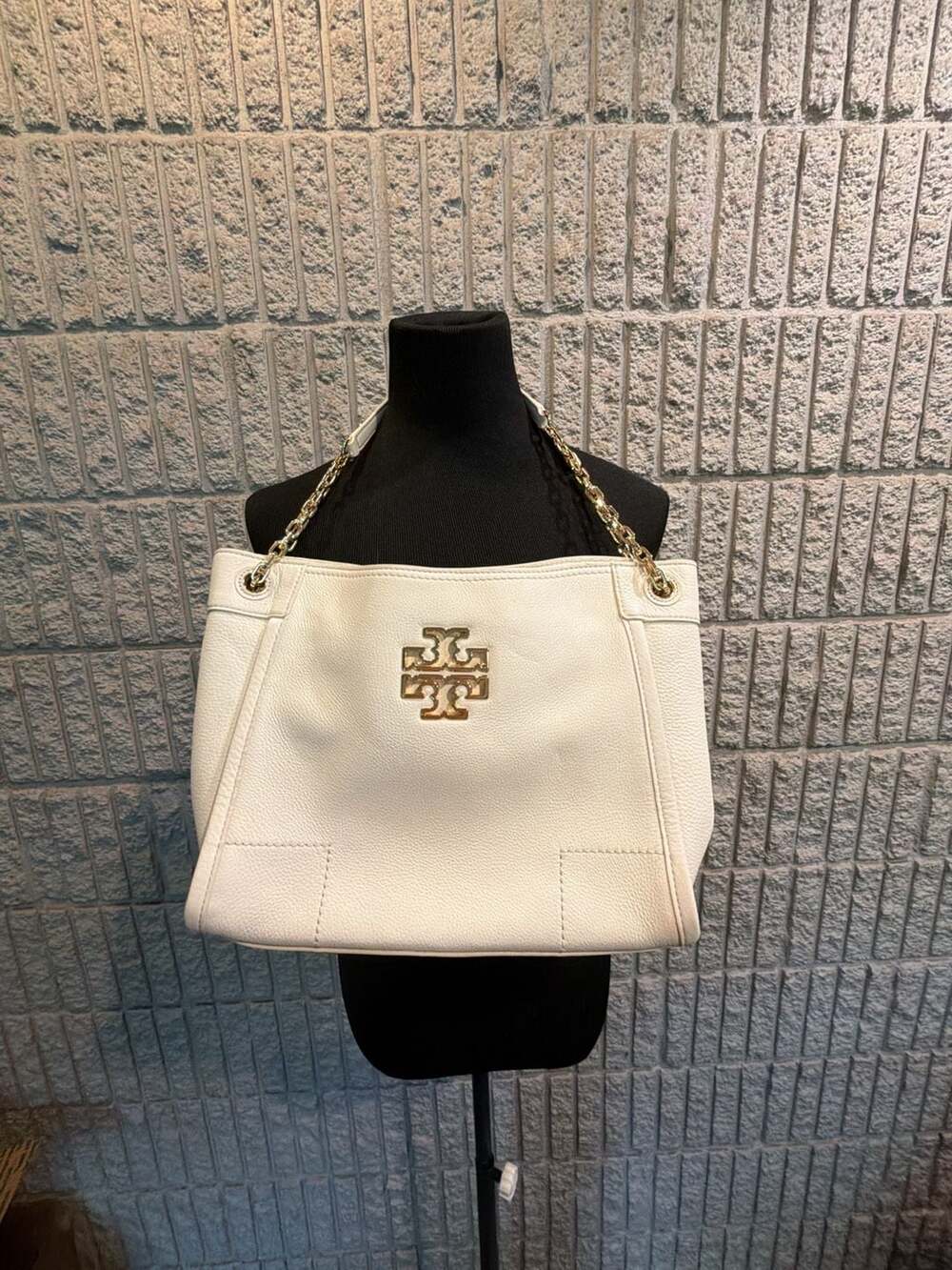 Tory Burch Britten Small Slouchy Tote White Leather